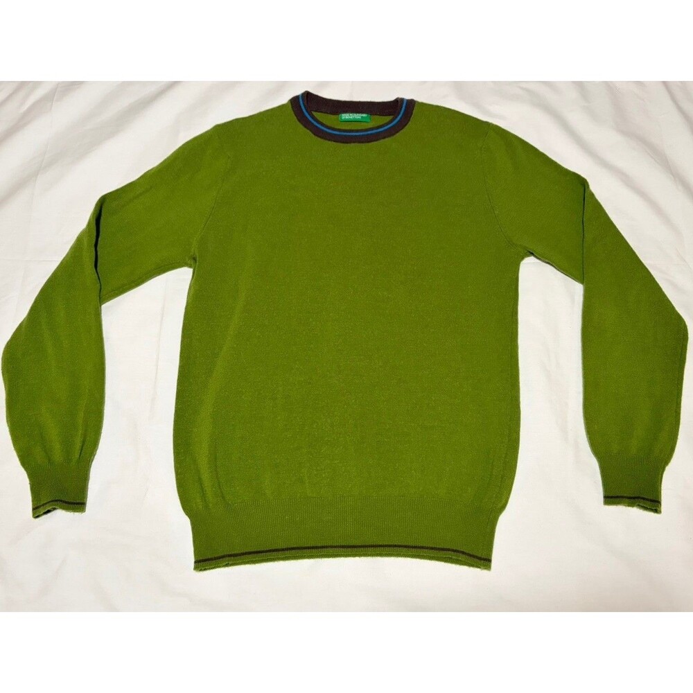United Colors of Benetton Avocado Green Wool Sweater Small Vintage y2k indie
